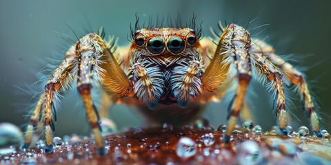 Fototapeta premium A spider with green and yellow markings on its face generated by AI