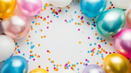 balloons decoration background in white background with text copy space in the middle with party bushes and decoration on the border in the circular form at the borders 
 Circular Border of Balloons 