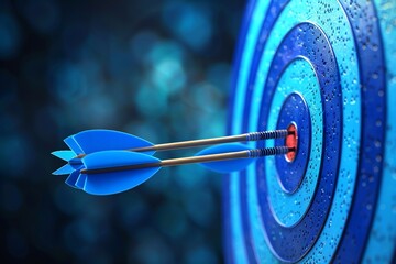 A series of blue targets with arrows successfully hitting the bullseye on the first one, illustrating achievement