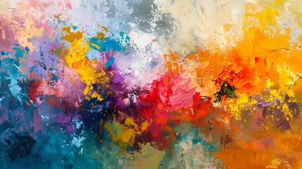 Playful bursts of color erupt onto a textured canvas, merging and blending to form a captivating display of abstract expressionism and joy