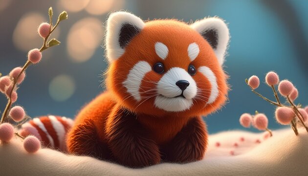 Stuffed toy. Illustration of a stuffed red panda bear