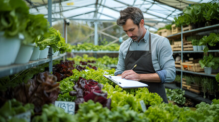 Attractive senior man working in a green house 