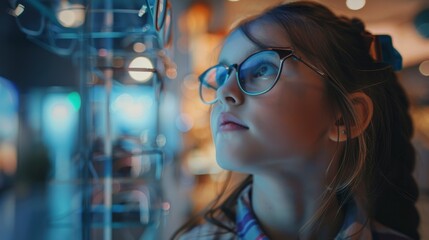 A Young Girl, Glasses In Hand, Browsing An Eyewear Store, Her Face Lighting Up With Each Stylish Frame She Tries On, Hd Images