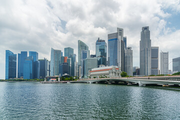 View of skyscrapers at downtown across Marina Bay in Singapore