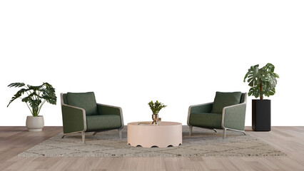 a living room with two chairs and a coffee table