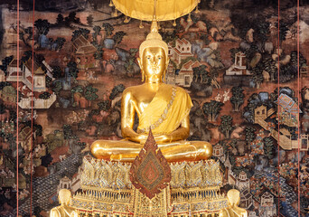 Gilded Buddha statue in Wat Pho, Bangkok, Thailand