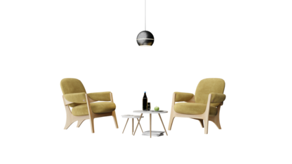 two chairs and a table with a bottle of wine