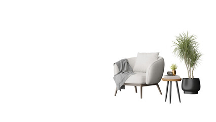 a white chair and a table with a plant © miamiadesign