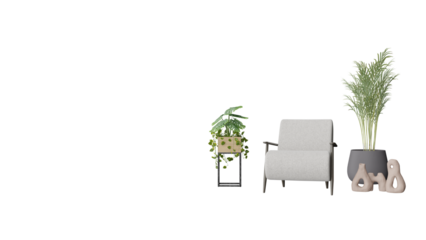 a chair and a plant in a vase