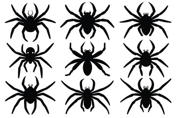 Set of Banana Spider animal black silhouette vector on white background