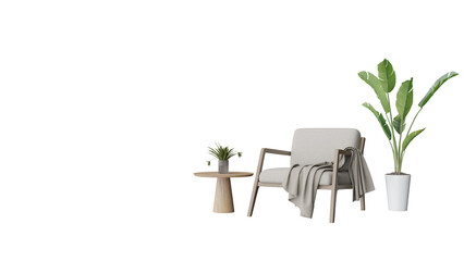 a chair and a table with a plant in it