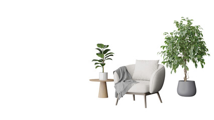 a white chair and a plant in a room
