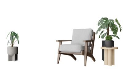 a chair and a table with a plant in it