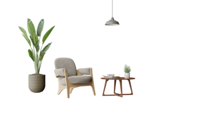 a chair and a table with a plant in it