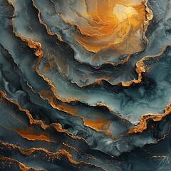 A captivating abstract acrylic painting featuring a harmonious blend of blue and orange tones, creating a sense of ethereal beauty and sophistication