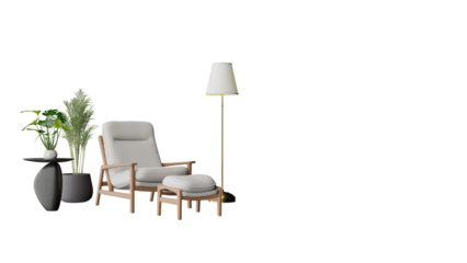 a chair and a lamp in a room