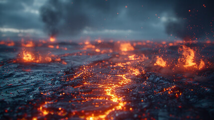 the sea and lava in the image