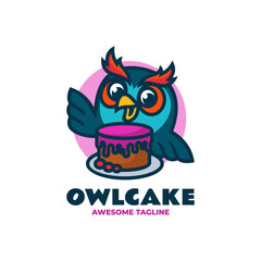 Vector Logo Illustration Owl Cake Mascot Cartoon Style.