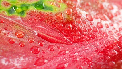 Stunning reveals the intricate beauty of water droplets adorning rain-kissed pink green leaves, a breathtaking sight. Natural wonders concept. 

