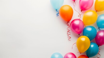 colorful balloons decoration at the corners of the white background with text copy space in the middle
 Circular Border of Balloons and Bushes Framing Text Space"  