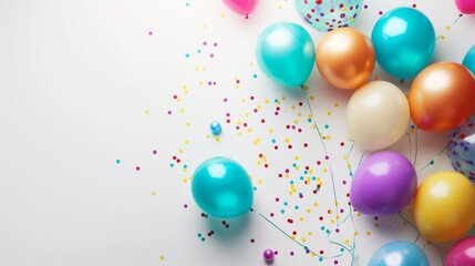 colorful balloons decoration at the corners of the white background with text copy space in the middle
 Circular Border of Balloons and Bushes Framing Text Space"  