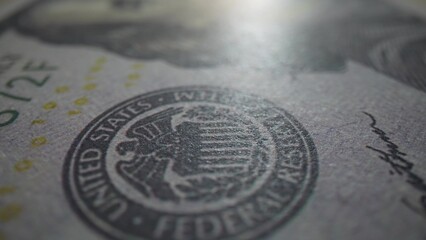 A macro shot of a 100 dollars bill, revealing intricate details up close. Money's hidden beauty....