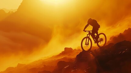 Obraz premium Mountain biking at sunrise