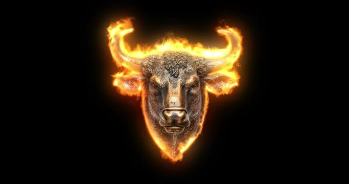 burning metal bull head 4k footage 