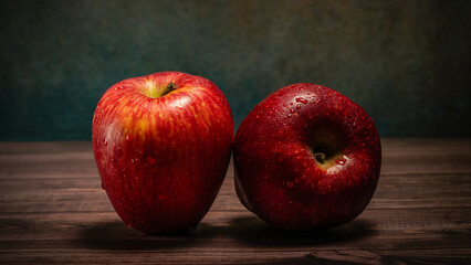 red apples on wooden table