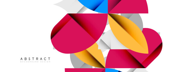 Minimal geometric elements on white. Petals, round triangles, star