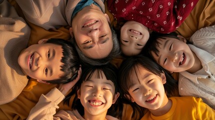Top View Of A Happy Asian Family Lying Down Together, Their Smiles Reflecting A Moment Of Shared Happiness, Hd Images