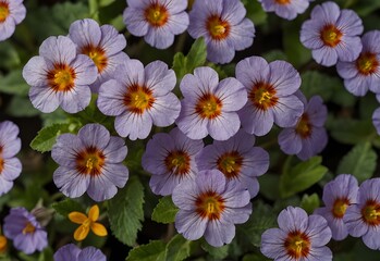 From the top view of Tigirdia,Tropaeolum majus,Viola tricolor,Vinca difformis flowers bloom ornamental isolate on transparent backgrounds