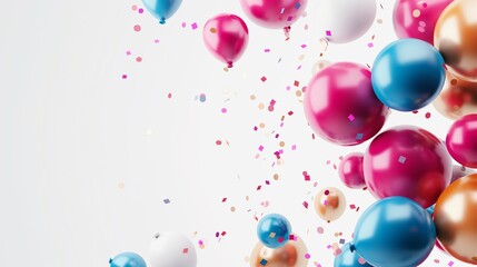colorful balloons decoration at the corners of the white background with text copy space in the middle
 Circular Border of Balloons and Bushes Framing Text Space"  