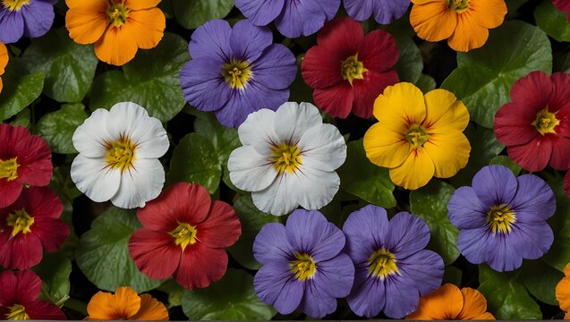 From the top view of Tigirdia,Tropaeolum majus,Viola tricolor,Vinca difformis flowers bloom ornamental isolate on transparent backgrounds