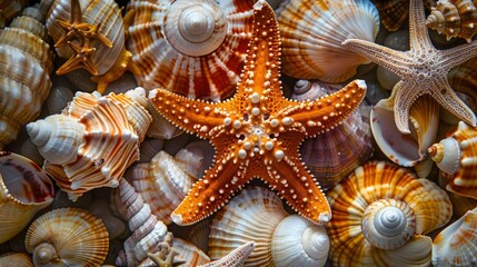 abstract background of starfish and seashells. Beautiful background
