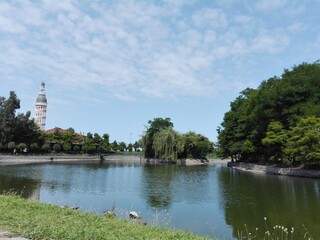 lake landscape islands wonderful view of  lake, Batumi
