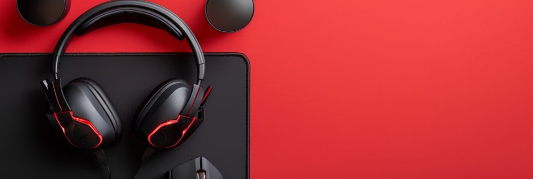 mouse, mousepad, headset with copy space. national video games day 