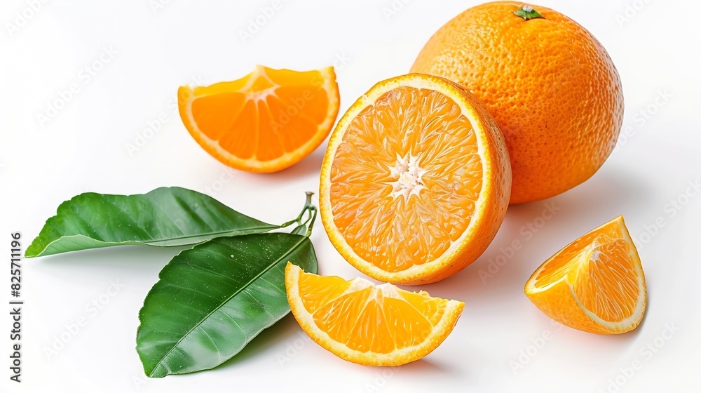 Poster orange fruit isolate orange citrus on white background whole orange fruit with leaves clipping path 