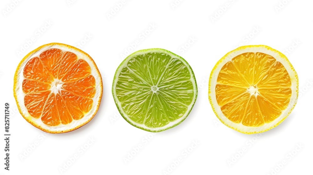 Aufkleber citrus fruit orange lemon lime slices isolated on white background collection : generative ai