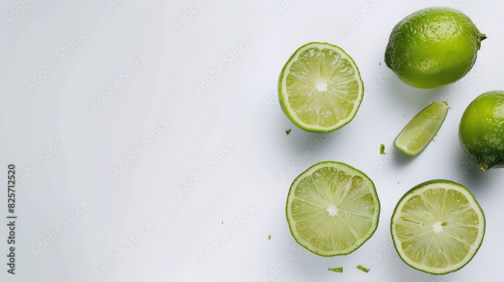 Aufkleber green lime with cut in half and slices isolated on white background : generative ai