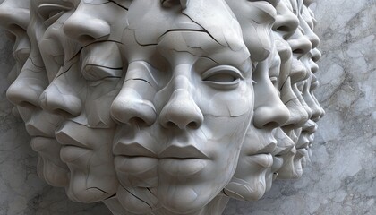 Vibrant image featuring a multitude of distinct faces and mask motifs. Each face tells its own story, creating a captivating ensemble! 🎭😊😠 #MultitudeOfFaces #ExpressiveMasks