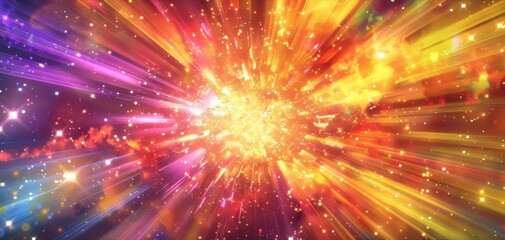 Naklejka premium An explosion of color and light radiates from a central point evoking the dynamic and everchanging properties of waves and particles.