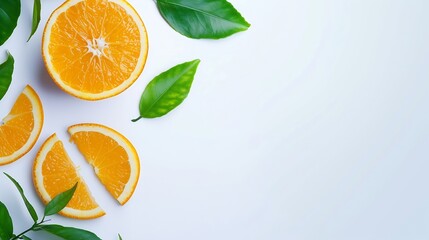 Orange slice isolate Orange fruit slices and a whole with leaves on white background Orang with full depth of field : Generative AI