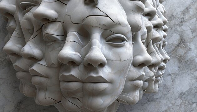 Vibrant image featuring a multitude of distinct faces and mask motifs. Each face tells its own story, creating a captivating ensemble! 🎭😊😠 #MultitudeOfFaces #ExpressiveMasks