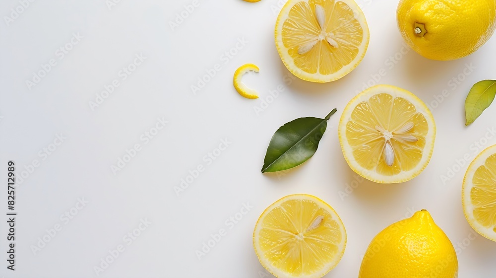 Aufkleber ripe lemon with slices isolated on white background with full depth of field top view flat lay : gen