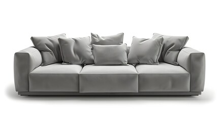 Fototapeta premium Grey sofa with 4 pillows modern style isolated on white background included Clipping path : Generative AI