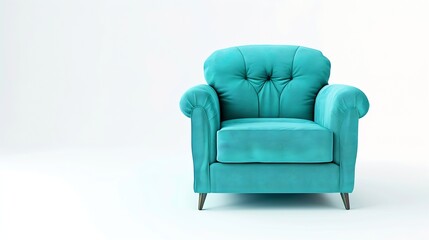 One comfortable turquoise armchair isolated on white : Generative AI