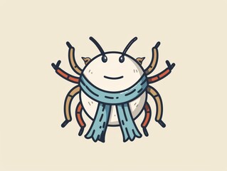A cute cartoon bug with a blue scarf, drawn in a simple style.