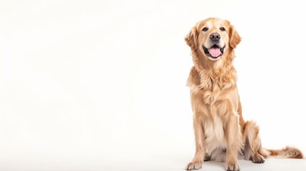 Golden Retriever sitting in front of a white background : Generative AI