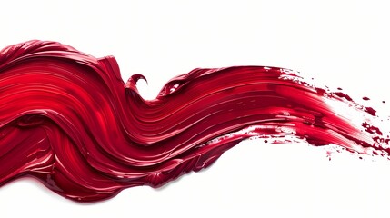 Ruby-colored paint strokes flowing gracefully on a pristine white background, capturing the essence of creativity and expression